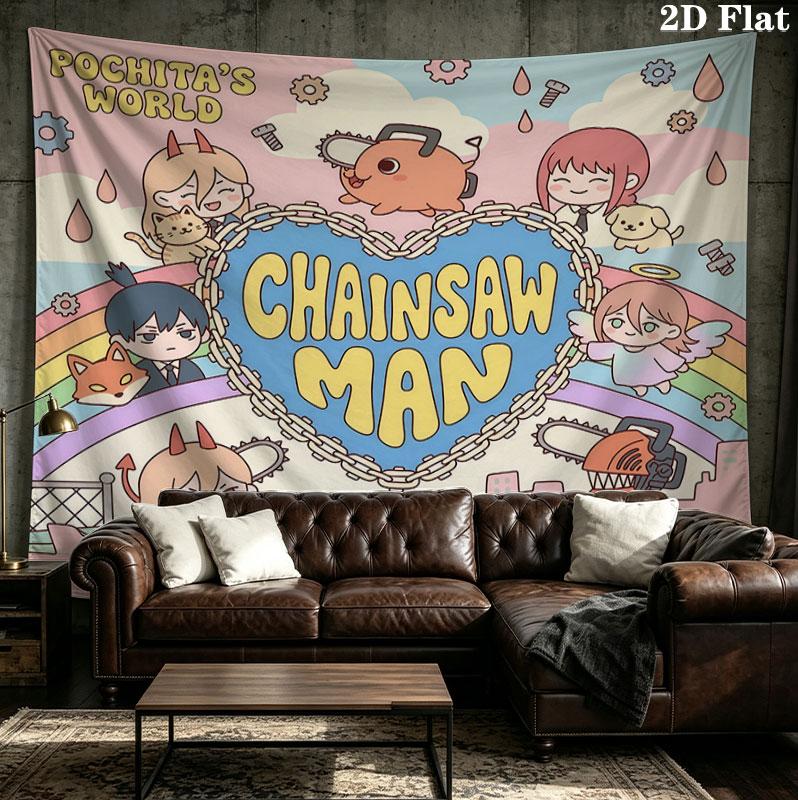 Tapestry Ścienne Chainsaw Man Estetyczna Dekoracja Ścienna Drukowany Materiał Koc Dekoracyjne Tapiserie Do Sypialni Salonu Wystrój Domu