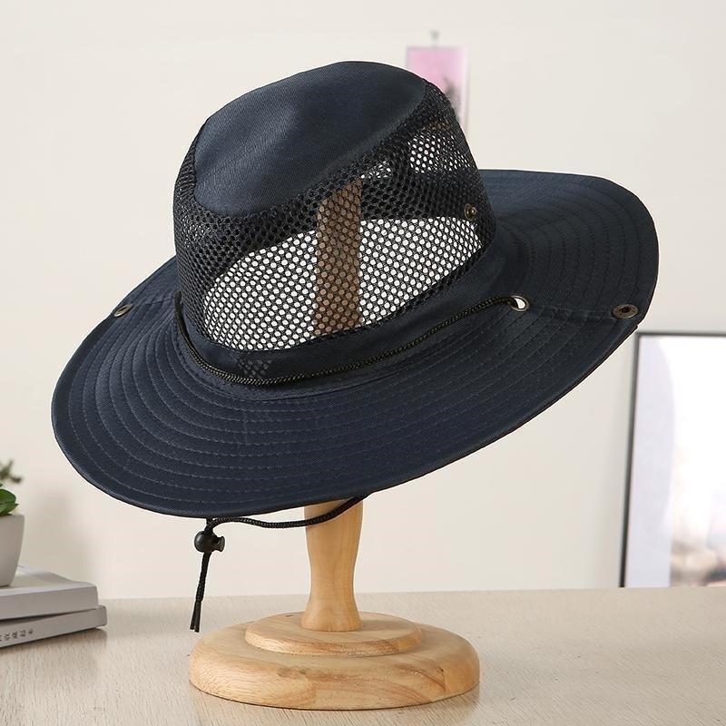 Men's Camo Mesh Sun Hat Wide Brim Breathable Bucket Hat UV Protection Outdoor Fishing Cap