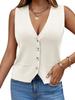 Women's Sleeveless Knit Sweater Vest V Neck Button Down Loose Waistcoat Cardigan