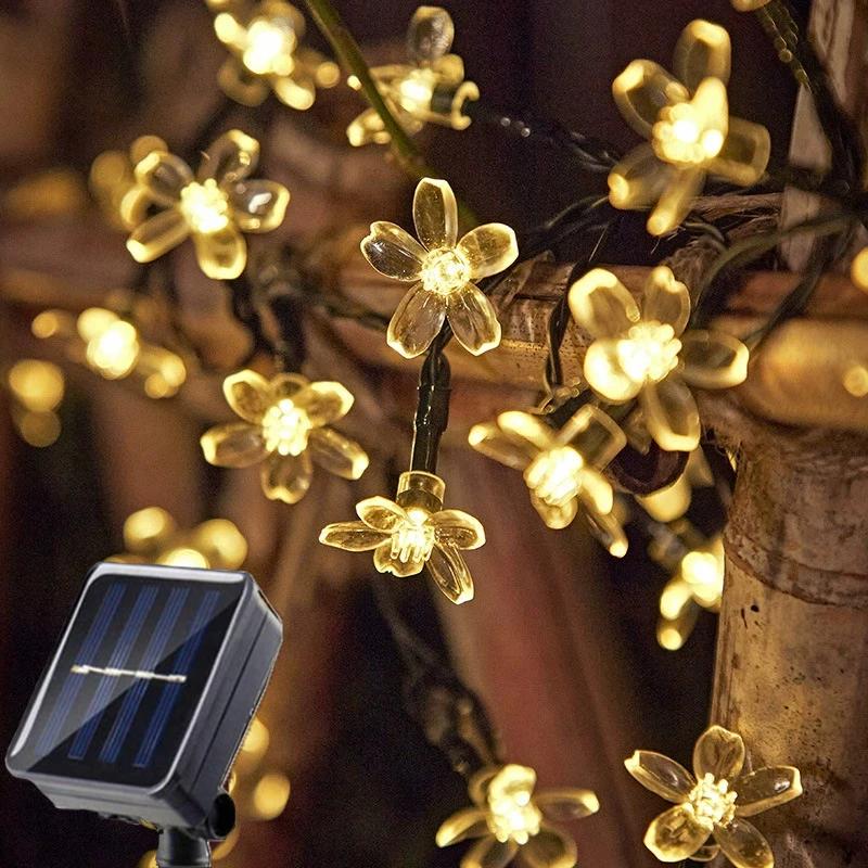 Outdoor Solar Lamp LED Cherry Blossom Fairy Light String Garden Christmas Holiday Decor Solar Garland Wedding Party Decoration