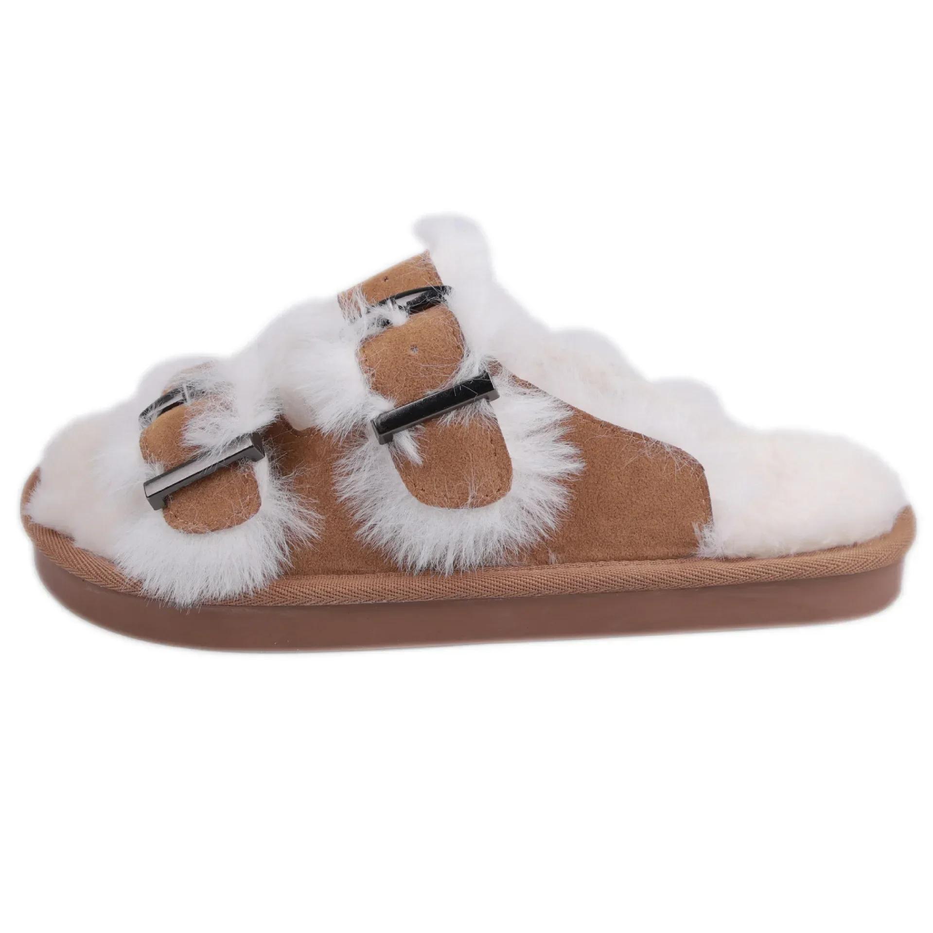 

Женские тапочки Осень Зима Искусственная замша Плюшевые тапочки Классические шлепанцы с пряжкой Модные уличные Мягкие повседневные тапочки 40 хаки