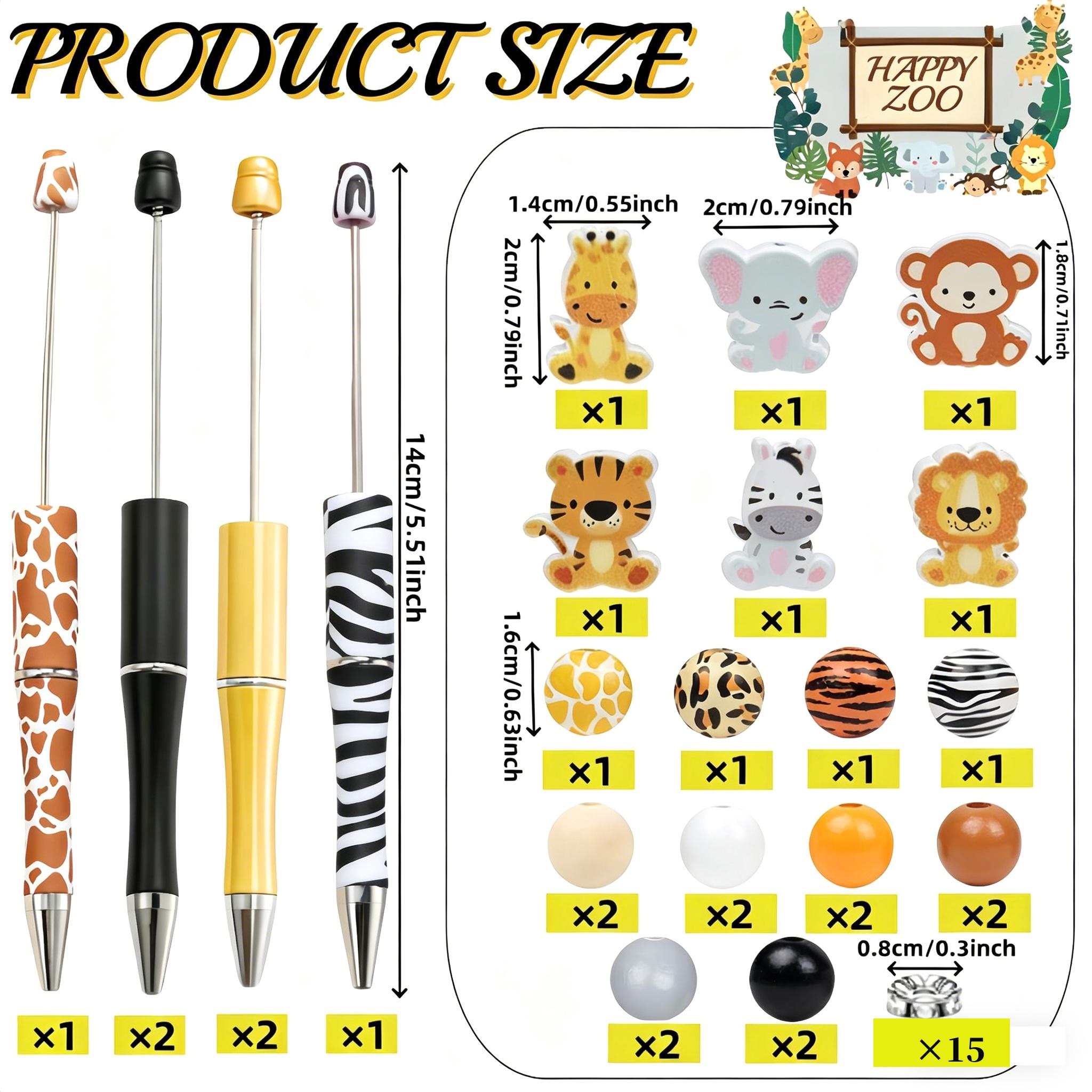 Zoo-themed DIY Beaded Pen Set 6PCS Lion Tiger Giraffe Elephant Zebra Monkey