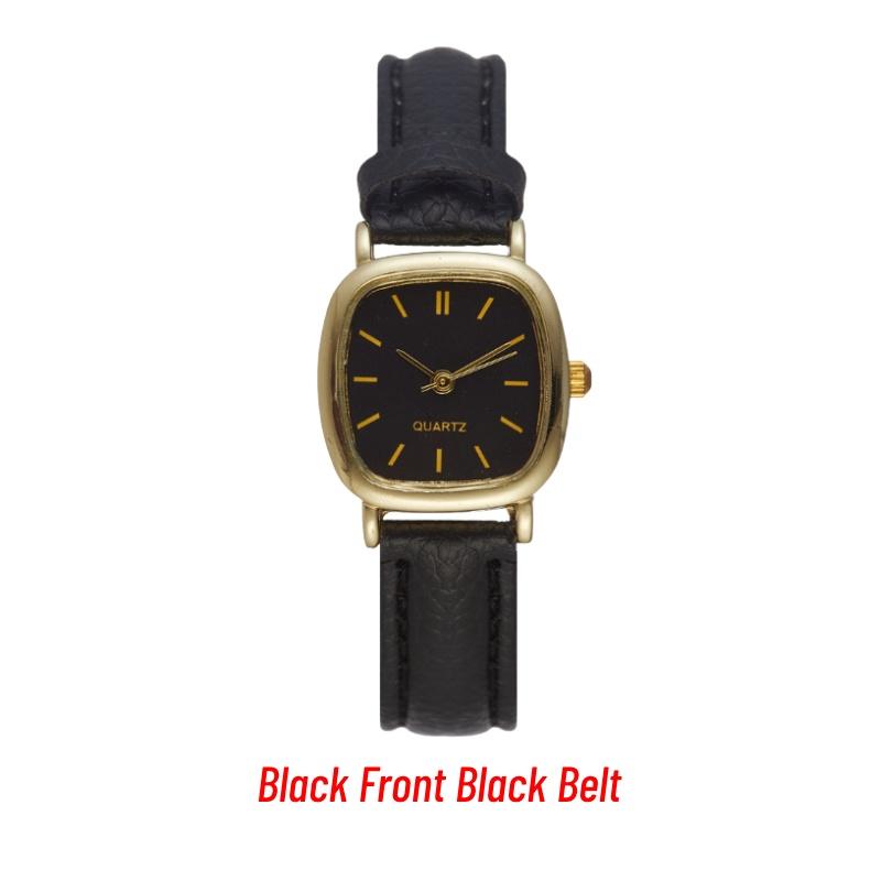 

8109 Square Gold Case Logo Customizable Decorative Pointer Display Quartz Couple Watch Black Front Black Belt