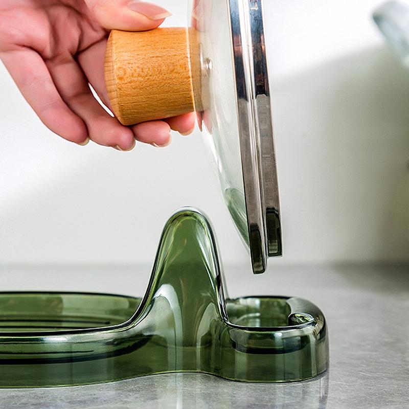 1Pc Household Pot Lid Holder with Drip Tray Kitchen Countertop Pot Lid Organizer No Drilling Required Stand Storage Accessory