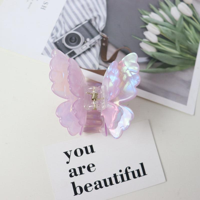 Portable Retro Double-layer Butterfly Hair Claw Colorful Acetate Crab Hair Clip for Women Travel Outdoor Emergency Use