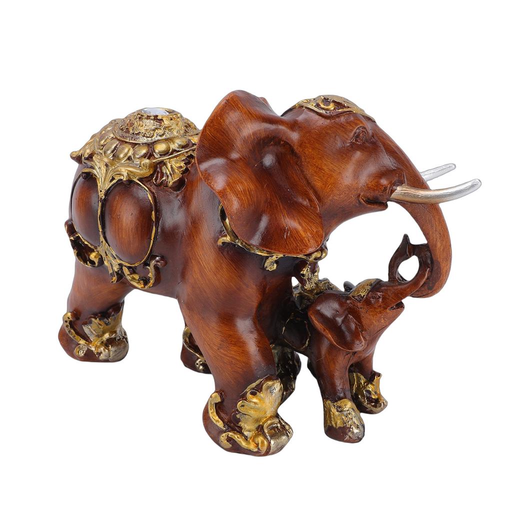 Mother and Baby Elephant Statue Resin Animal Sculpture for Family   Desk Decoration Imitation Wood Grain
