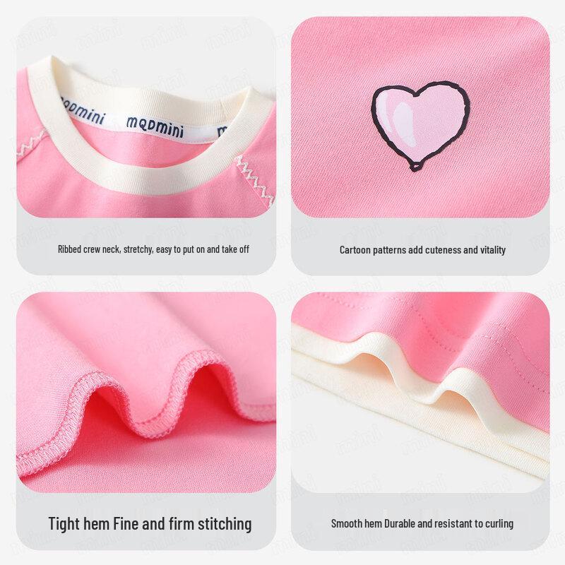 MQDMINI Girls' Antibacterial Short Sleeve T-shirt with Heart Dog Print