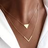Elegant Geometric V-Shape Triangle Pendant Double Layer Necklace with Delicate Chain
