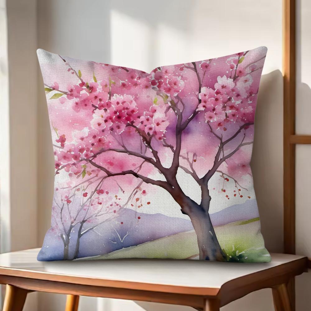 Cherry tree in spring Cushion Cover Natural Linen Organic Fabric DoubleSided Printing Couch Pillow Covers Home Decor