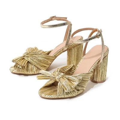 Luksusowe Designerskie Damskie Sandały Wysokiej Jakości Odkryte Peep Toe Kokarda Wysokie Obcasy Buty na Imprezę Sukienkę Ślubne Eleganckie Czółenka Francuskie