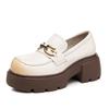 The first layer of cowhide loafers women's autumn 2025 new leather muffin thick-soled retro casual women's single shoes