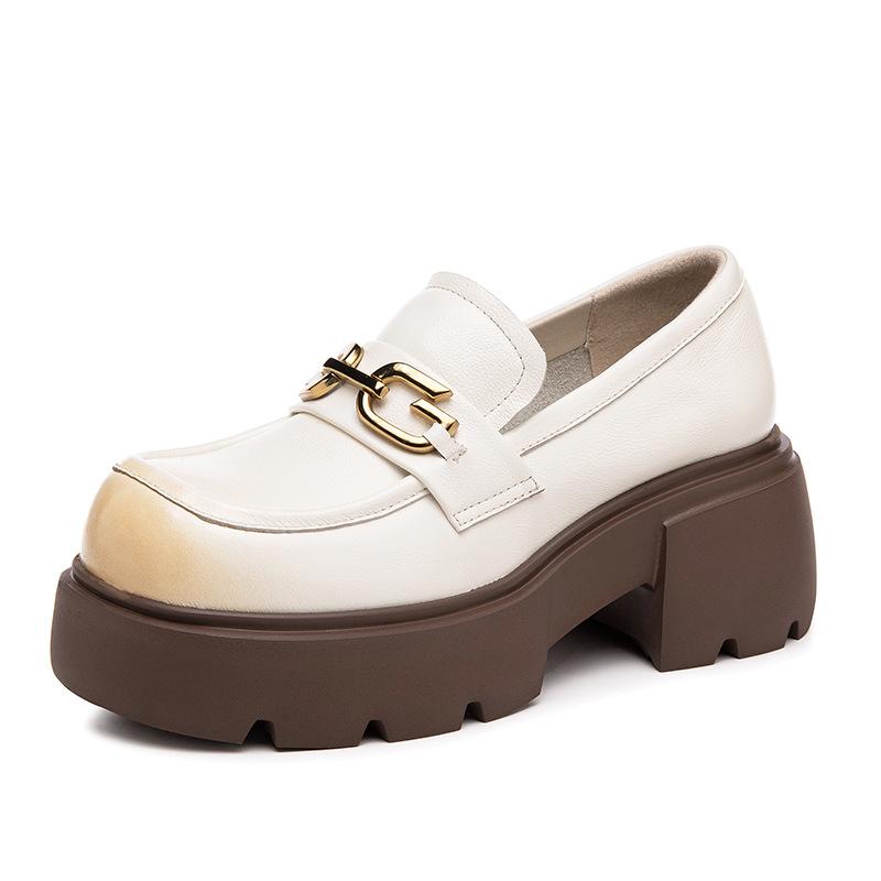 The first layer of cowhide loafers women's autumn 2025 new leather muffin thick-soled retro casual women's single shoes