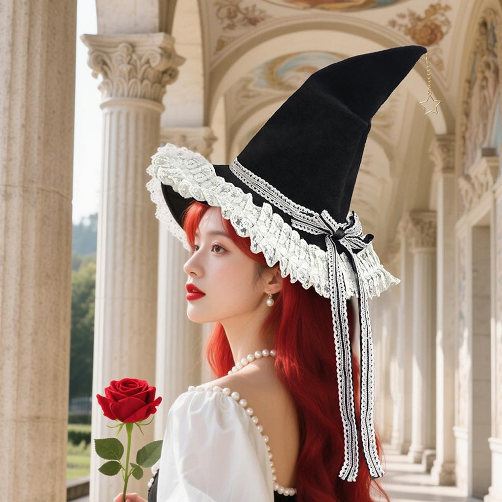 Halloween Witch Hat - Gothic Halloween  Hat - Gothic Silk Beaded Black Hat - Witch Costume (1 Piece)