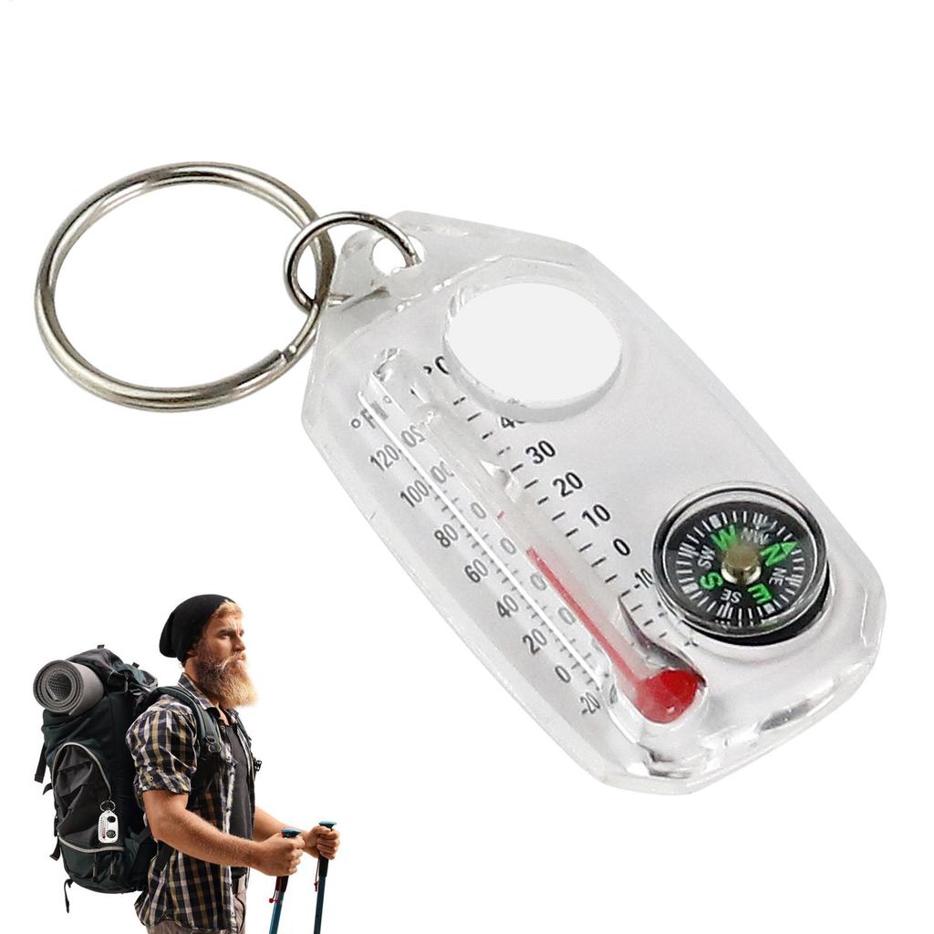 1pc Multifunction Mini Keychain Compass Camping Thermometer Outdoor Climbing Temperature Tester Survival Guiding Tool