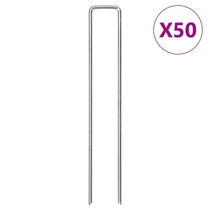 VidaXL Piquets de sol en forme de U 50 pcs 20x4 cm acier galvanisé, piquet de jardin, piquet pour membrane de jardin, piquet 4009362