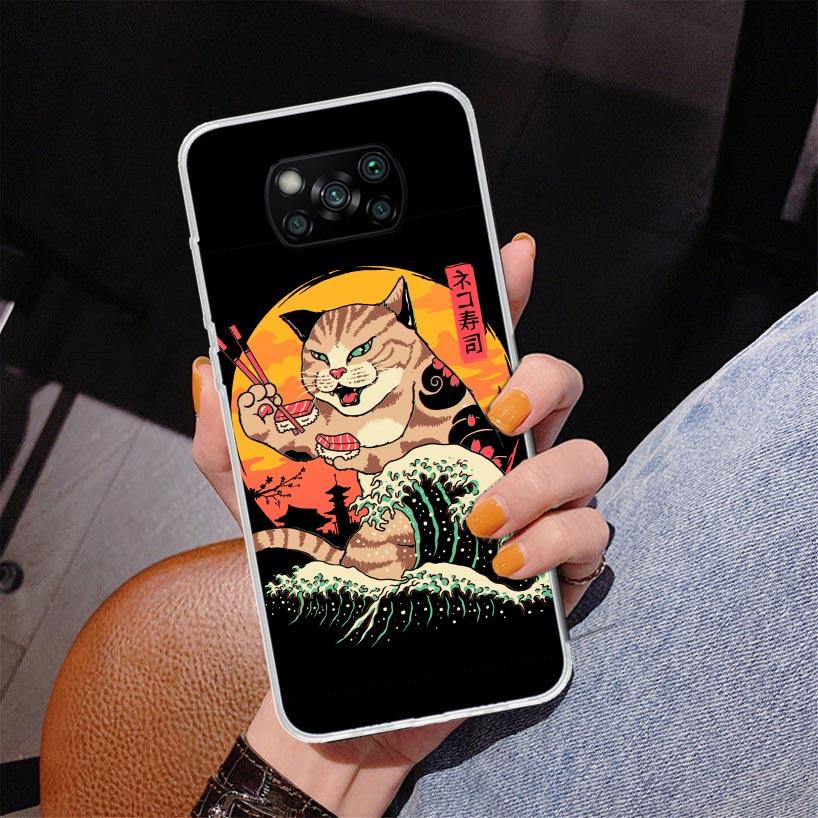 Ramen Sushi Samurai Tattoo Cat Phnoe Case for Xiaomi Poco X5 X6 X7 Pro X4 Gt F7 Ultra M8 M7 Redmi 15C 15 13C 13 12C 12 Unique Co