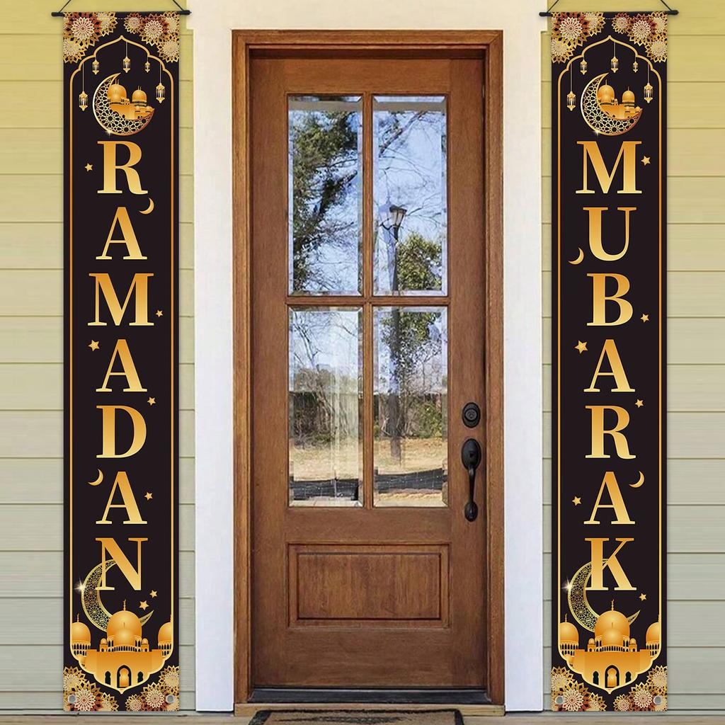 Eid Mubarak Door Hanging Banner Ramadan Couplets for Garden Outdoor Hanging Ornaments Ramadan Kareem Islamic Eid Decoration 2026