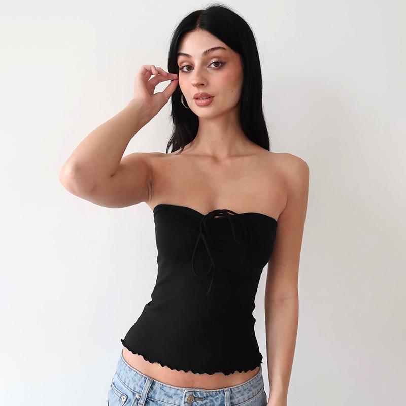 Summer Sleeveless Puff Sleeve Blouse With Ruffles For Women