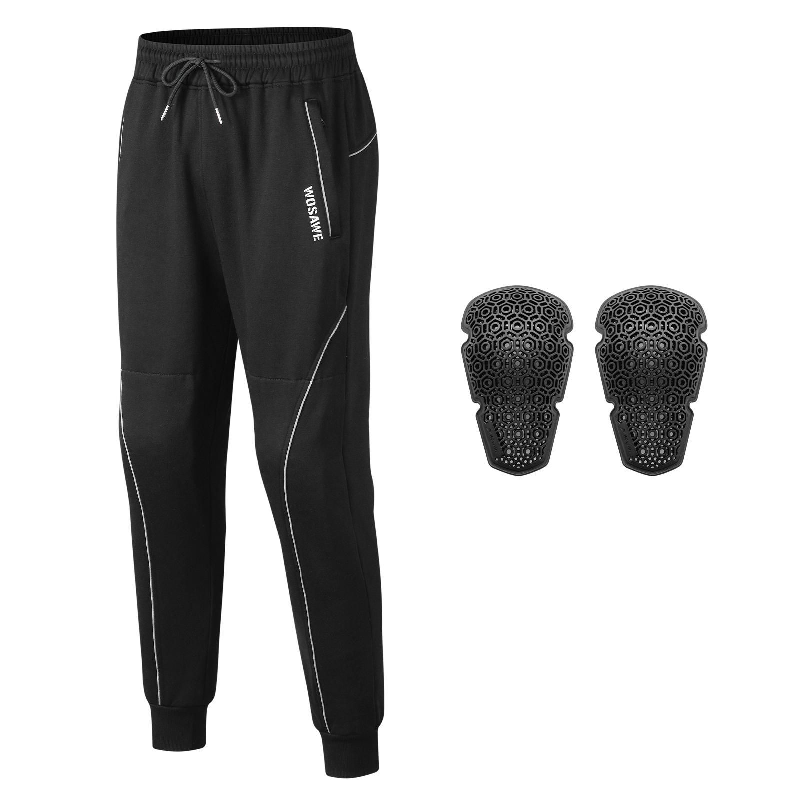 

WOSAWE Winter Men s Motorcycle Road Cycling Fitness Hiking Windproof Thermal Fleece-Lined Sports Riding Pants with Built-in Removable Soft Protectors L чёрный