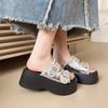 Fashion Platform Flip-flops Women's Summer Wear New Fashion Round Head Open Toe Metal Buckle Heightened Non-slip Cool Mop
