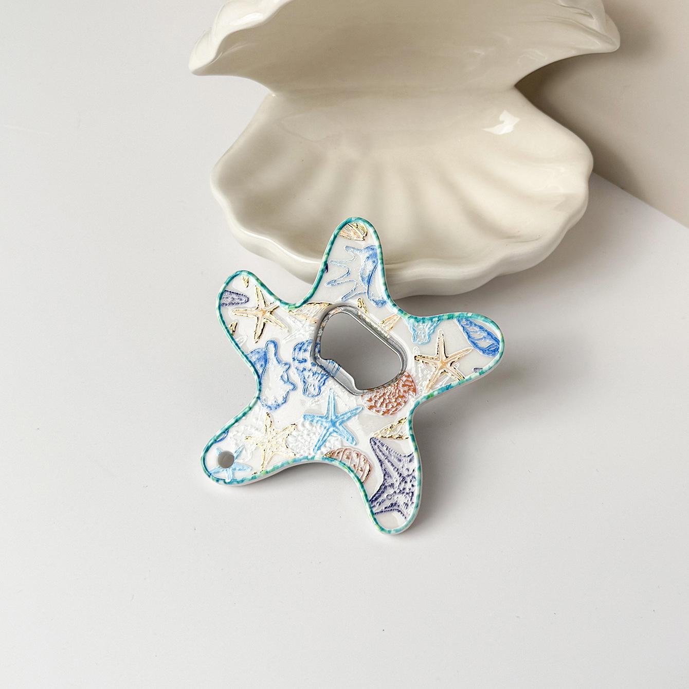 

1 шт. Магніт на холодильник у формі морської зірки подвійного призначення з відкривачкою для пляшок, унікальний процес тиснення золотою фольгою, магніт на холодильник на морську тематику.