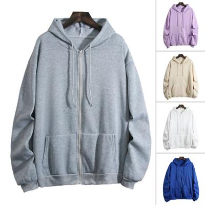 Men Hoodie Coat Solid Color Zipper Long Sleeves Cardigan Pockets Keep Warm Drawstring Hooded Plush Spring Coat Male Clothes