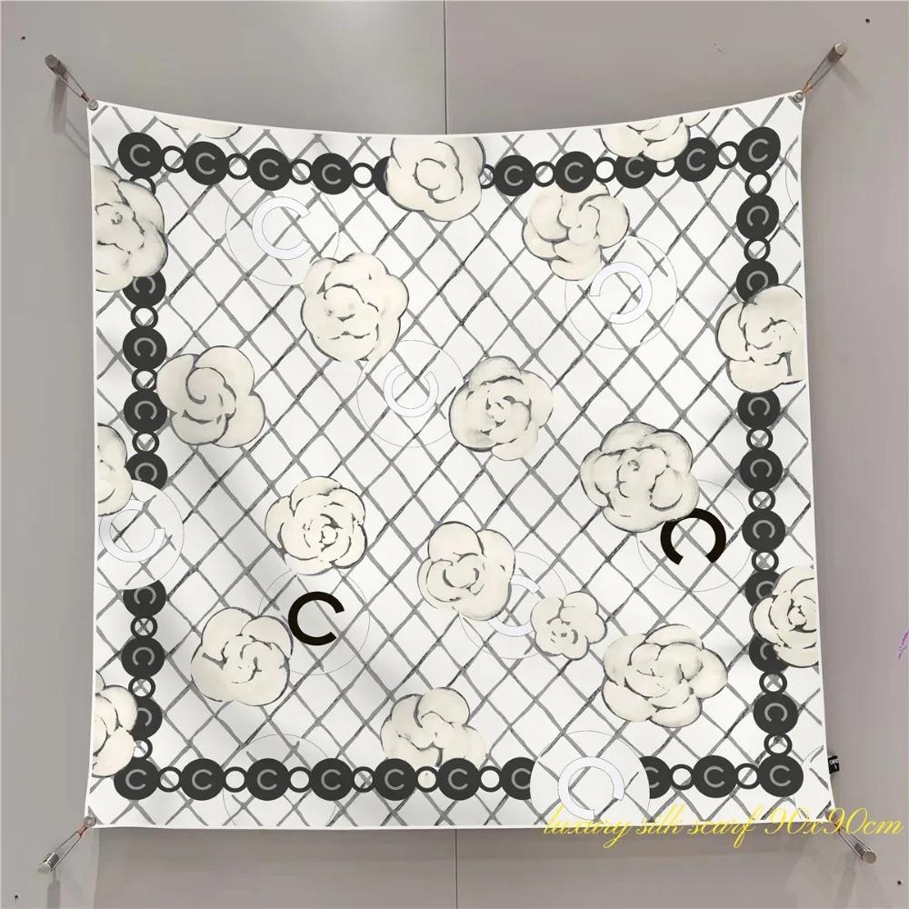 French 90cm New Rose Twill Silk Women's Travel Sunscreen Shawl Large Square Scarf Headscarf Scarf Scarf  Scarf Women Luxury