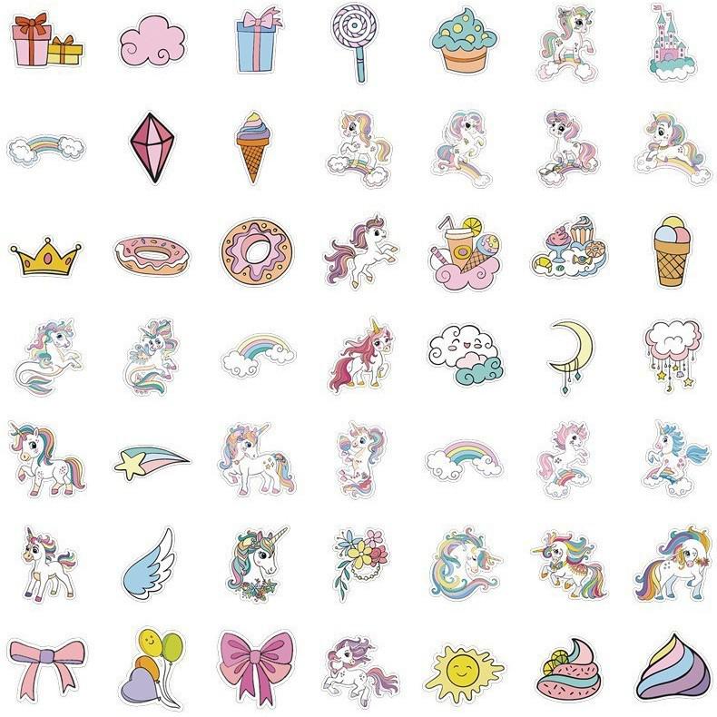 50 Unicorn Graffiti Waterproof Stickers for Suitcases, Cars, Notebooks, Skateboards, and Phones