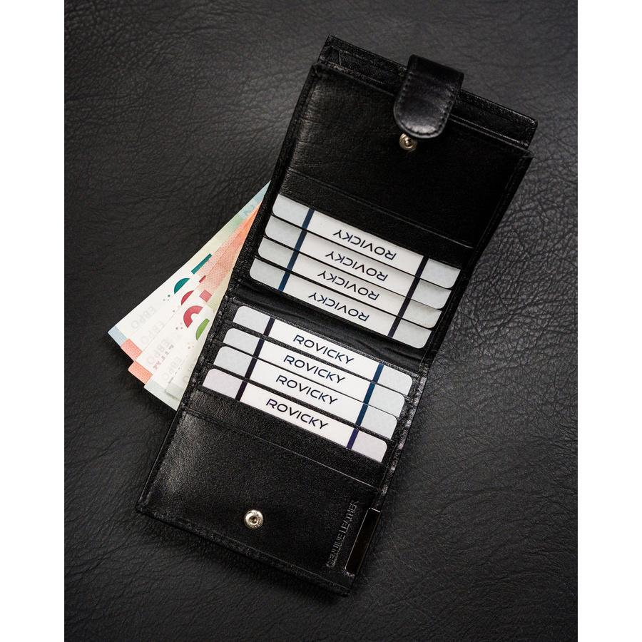 Black, Horizontal, Spacious Men's Wallet Made of Genuine Leather, Closed with a Snap - Ronaldo