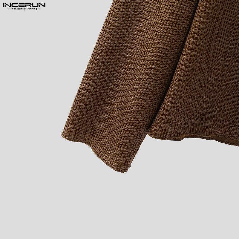 INCERUN Spring Men Long Sleeve Casual Loose Rib Pullover T-shirts Tops