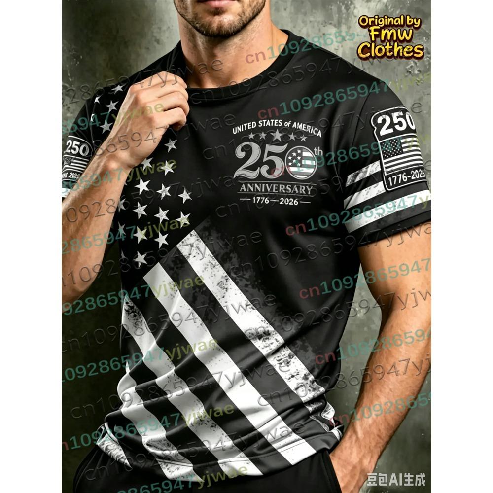 America 250th Anniversary 3D Print Mens TShirt USA Flag 1776–2026 Patriotic American Independence Day Apparel Fourth Of July Top