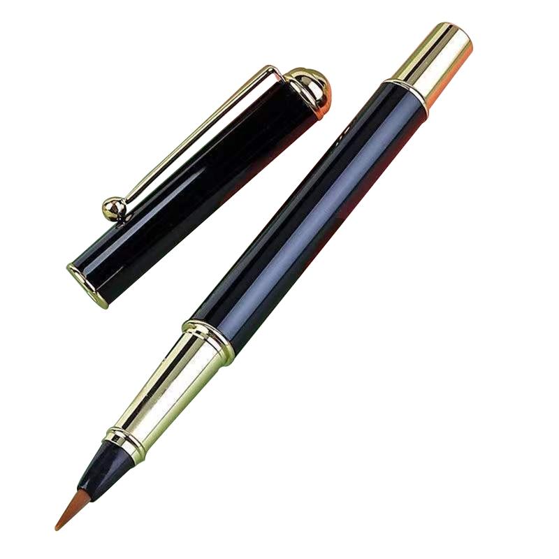 Portable Metal Chinese Brush Calligraphy Pen Piston-filled for Beginner Adult