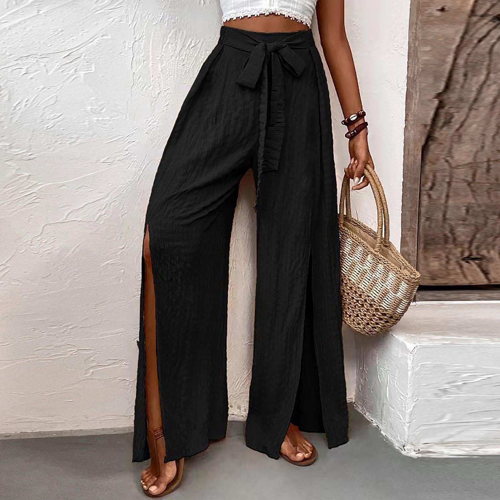 

Женские модные однотонные свободные повседневные брюки с широкими штанинами и высокой талией S чёрный