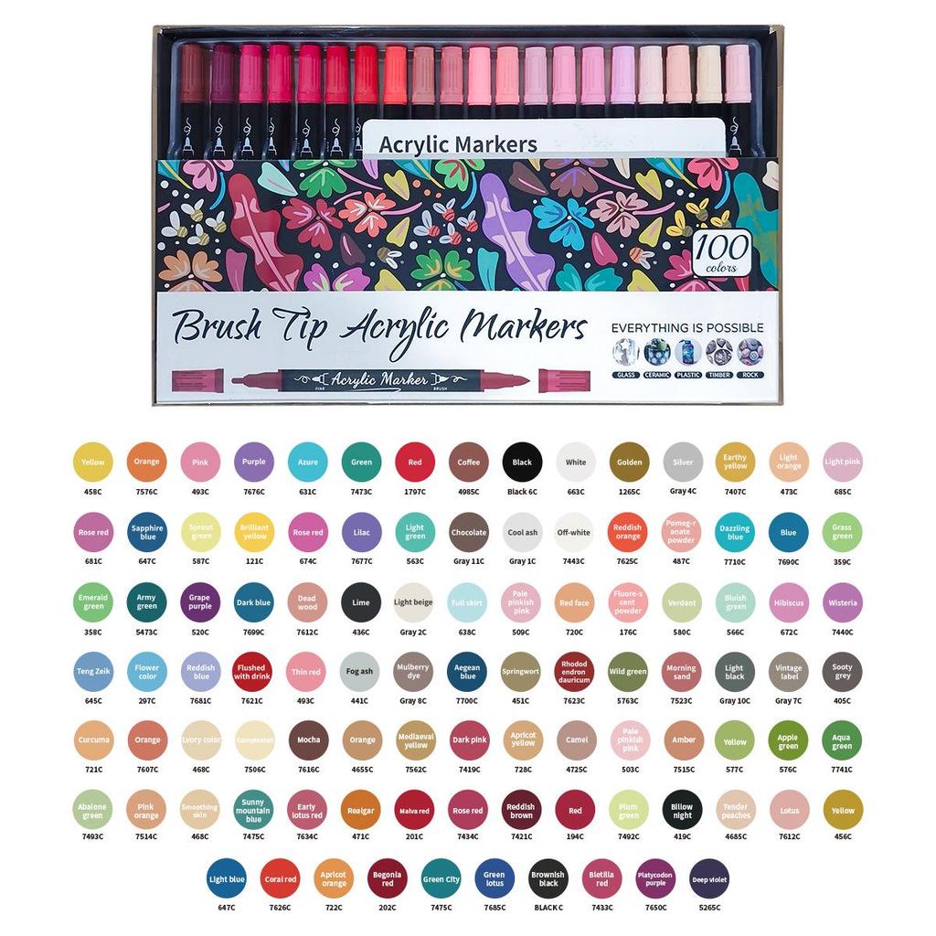 Double-headed Acrylic Marker Pens with Stackable Colors and Soft Brush Tips for Art Painting