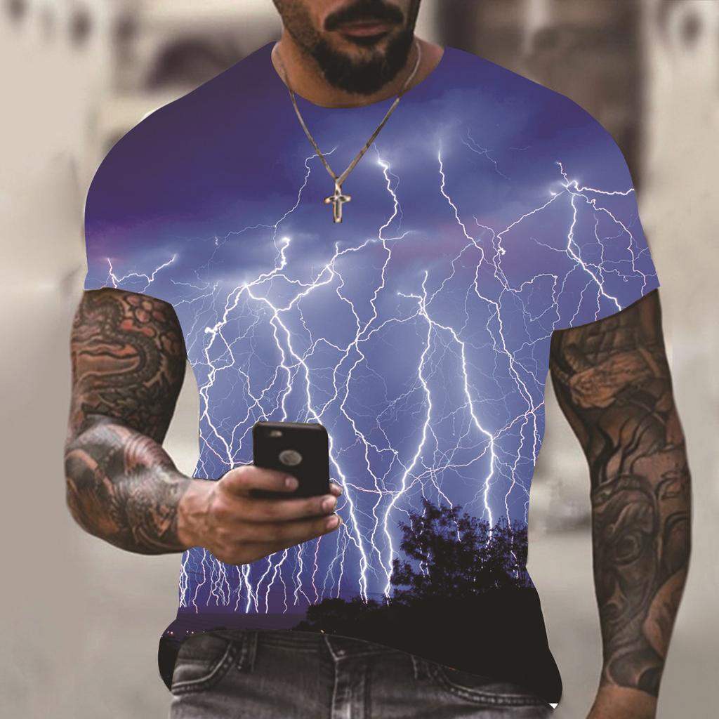 Men's summer new geometric pattern 3D print fashion short-sleeve top, casual short-sleeve for men and women 