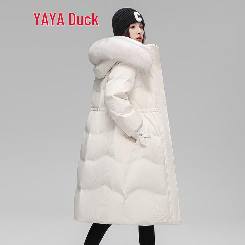 YAYA Women's Over-the-Knee Fox Fur Collar Down Coat