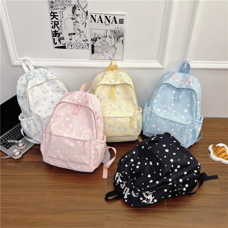Schoolbag Cute Star Printed Backpack Female Junior High School Student Ins Niche High Value Large Capacity Commuter Travel Backpack