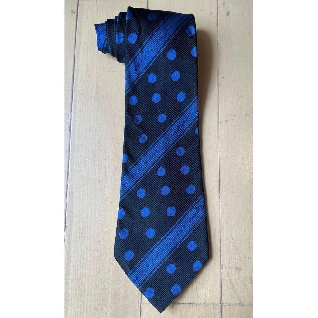 Used Comme des Garons Homme Plus tie, black, blue, dot, stripe, silk, made in Japan, 80s, 90s [wrinkles, signs of wear]