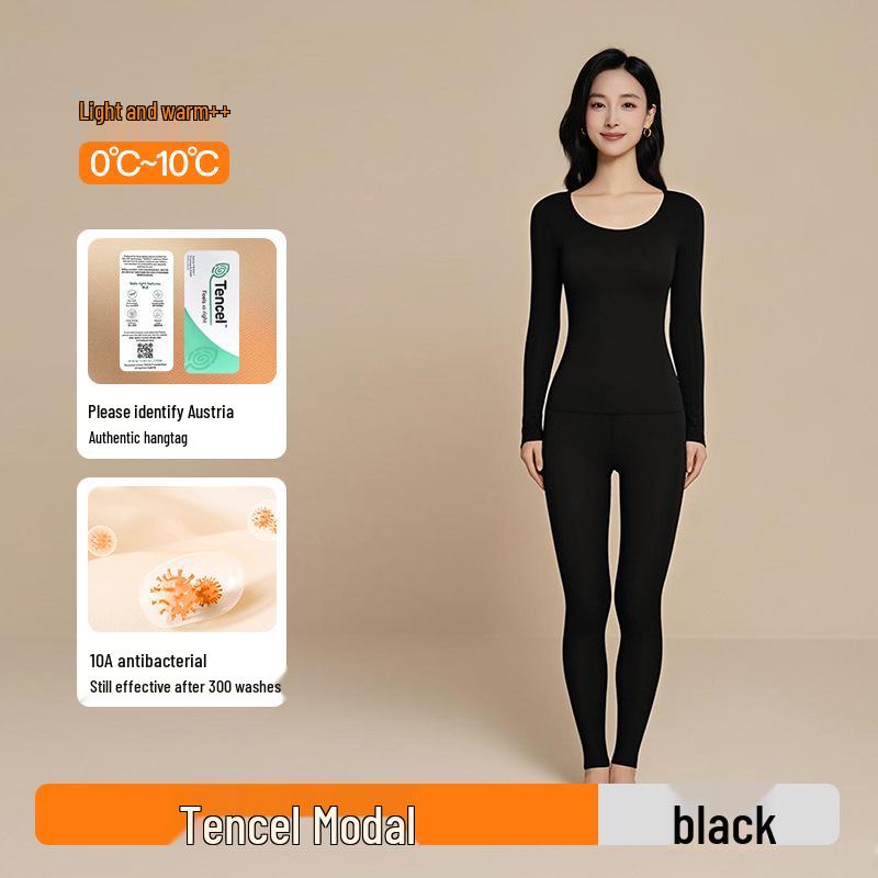 10A Antibakterielles Tencel Modal Damen Nahtloses Warmes Unterwäscheset - Herbst/Winter