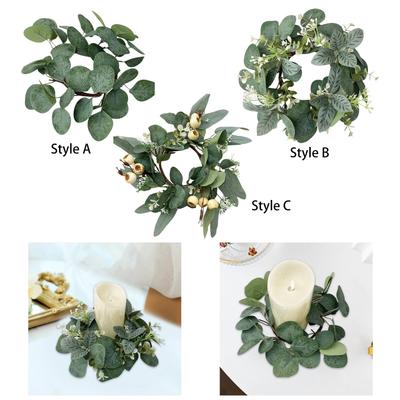 Feuilles d'Eucalyptus Artificielles Bougies Couronnes Bougeoir Pilier Verdure Anneaux de Bougie pour Café Maison Bar Décoration de Mariage