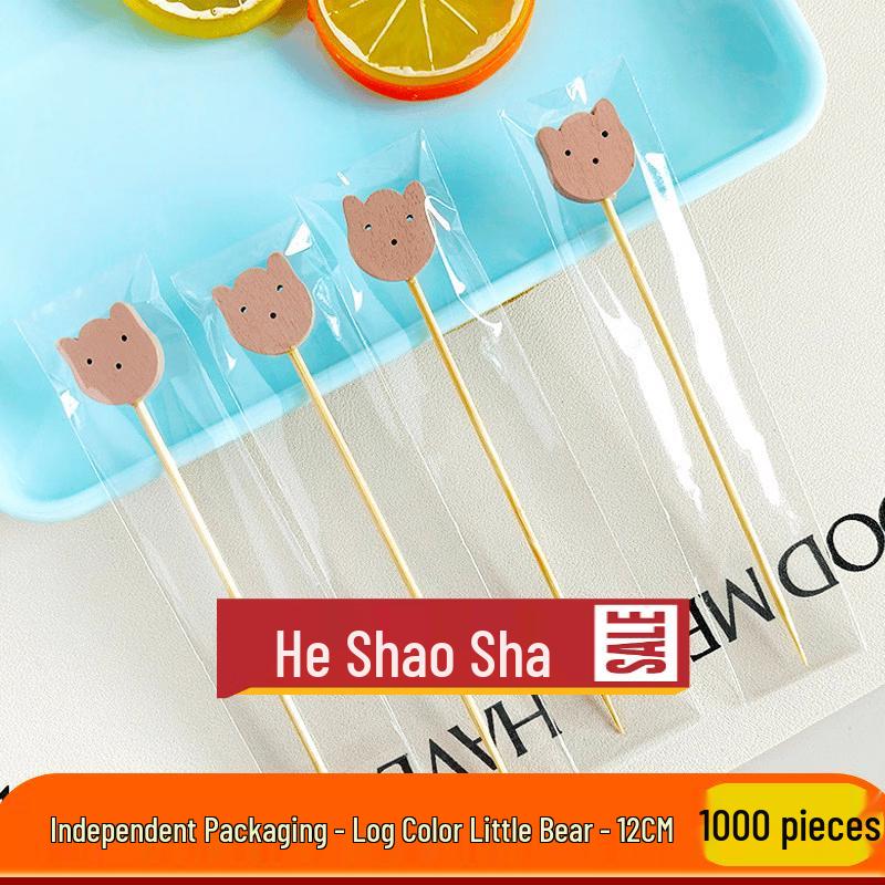 Cartoon Bear Individually Wrapped Wooden Fruit Skewers