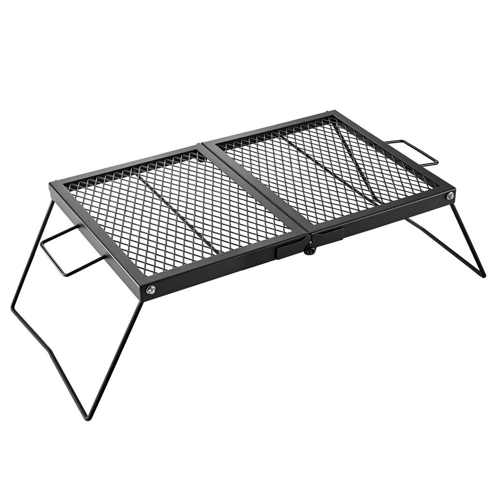 Heavy Duty Folding Campfire Grill, 61cm Portable Camping Grill Grate, Sturdy Steel Mesh, Compact Equipment Over Fire Pit, w/ Legs and Handle, Grilling