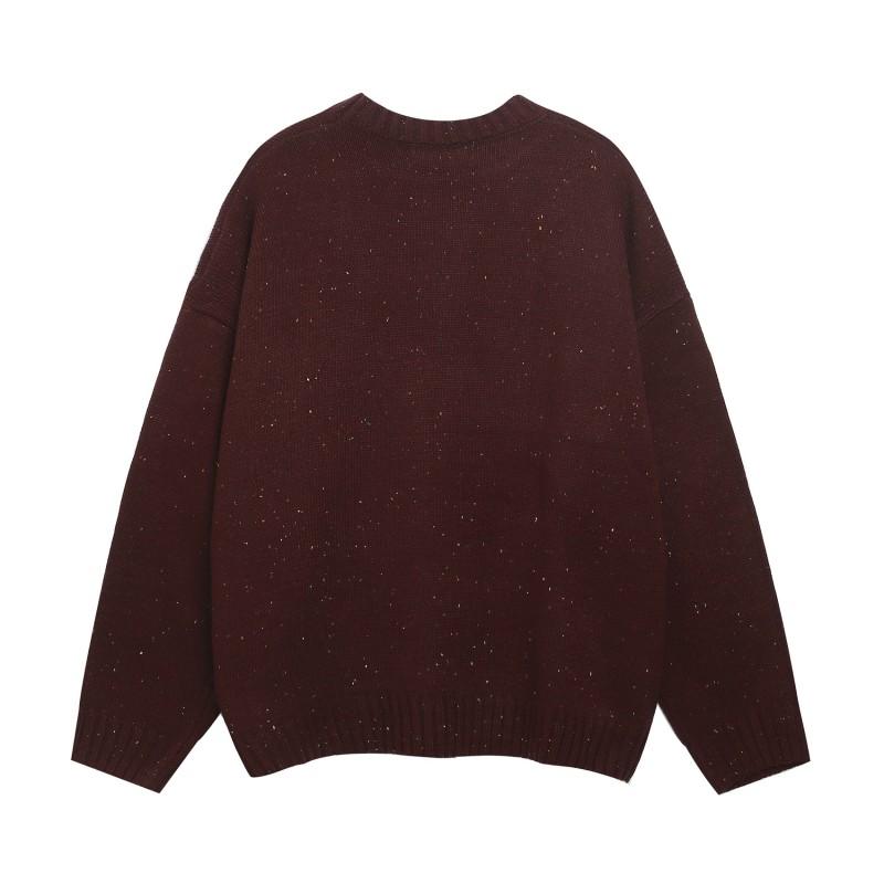 Oversized Relaxed Fit Acrylic Knit Sweater With Letter Print - Unisex Round Neck Long Sleeve Winter