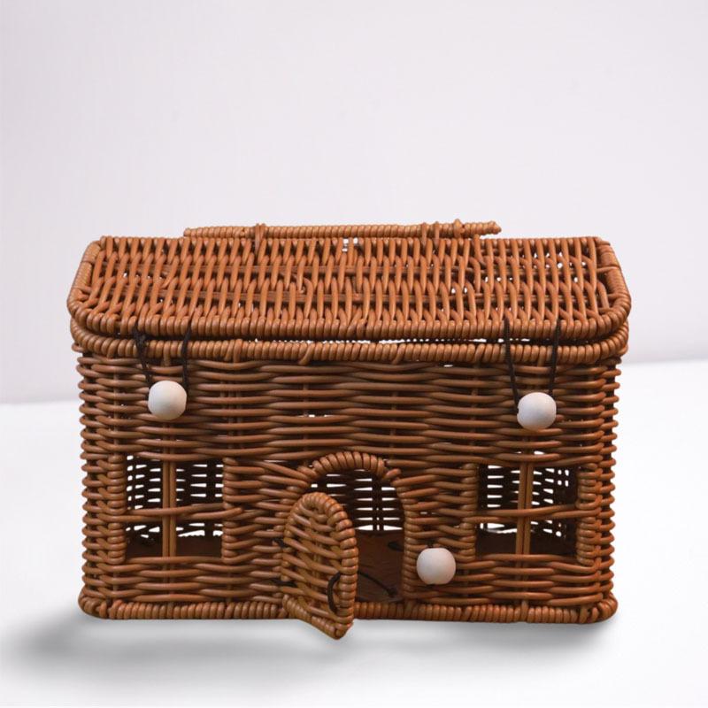 Multifunctional Wicker Storage Basket PP Woven Rustic Snack Box Organizer for Kitchen Living Room Wedding Party Decor