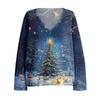 Damenmode Lässig Langarm Weihnachts-Schneeflocken-Druck V-Ausschnitt Oberteil