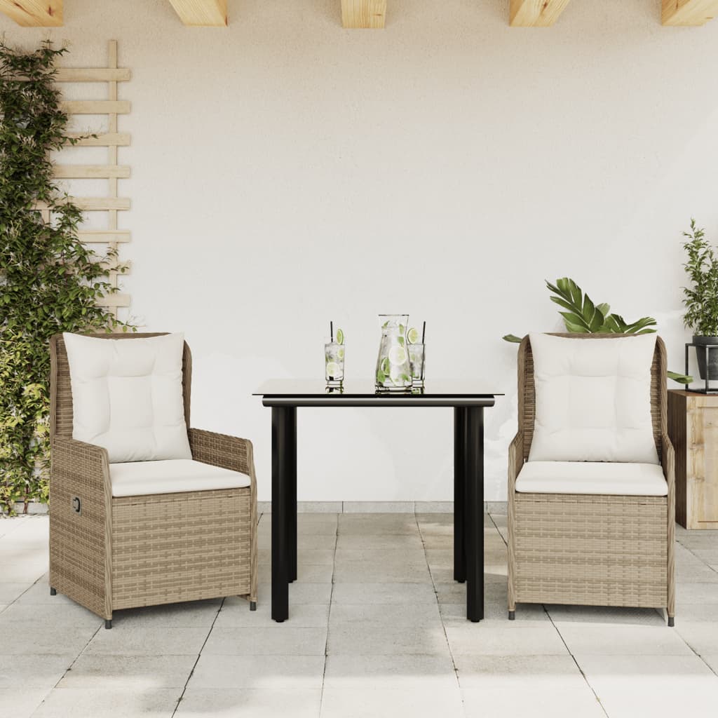 3 Piece Outdoor Dining Set with Cushions Beige Poly Rattan
