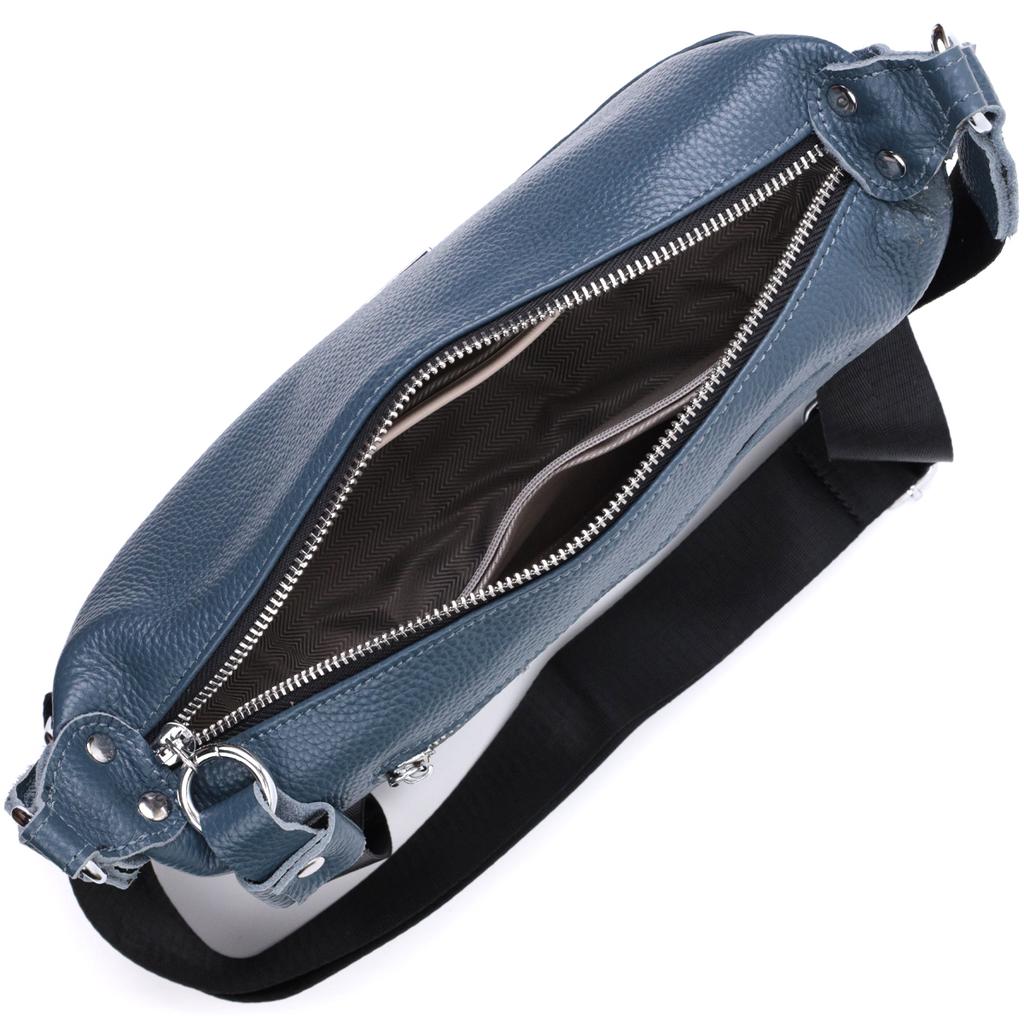 Crossbody Bag for Women with an Unusual Runner Keychain Made of Genuine Leather Vintage 22617 Blue