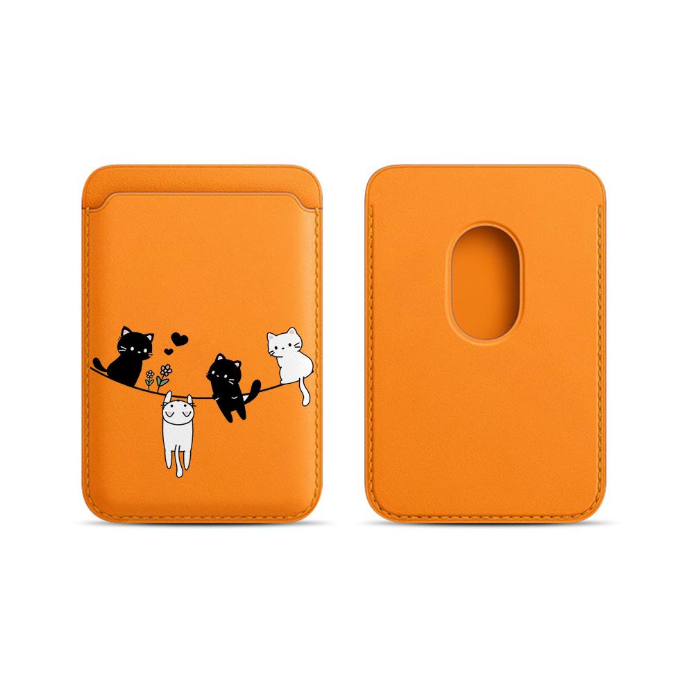 Cute Kitten Leather Card Wallet Cover Phone Card Holder Magnetic Case Suitable For All iPhone For Magsafe Card Phone Back Bag