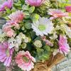 Artificial Hanging Flower Basket 48cm Wicker Basket with Decorative Bow Faux Greenery Plant Arrangement for Door Wall Hanging Indoor Outdoor
