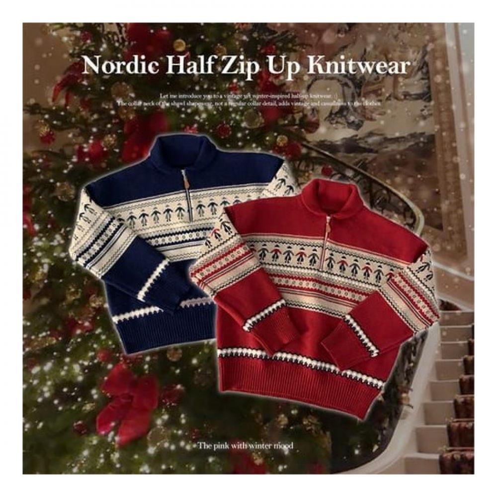 The Pink Mer Nordic Half Zip Knit  2color 